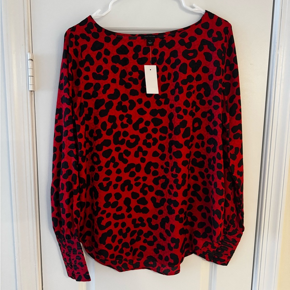 Ann Taylor Red Leopard Print Women's Top